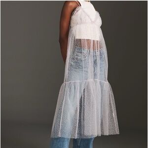Anthropologie White Polka Dot Mesh Overlay